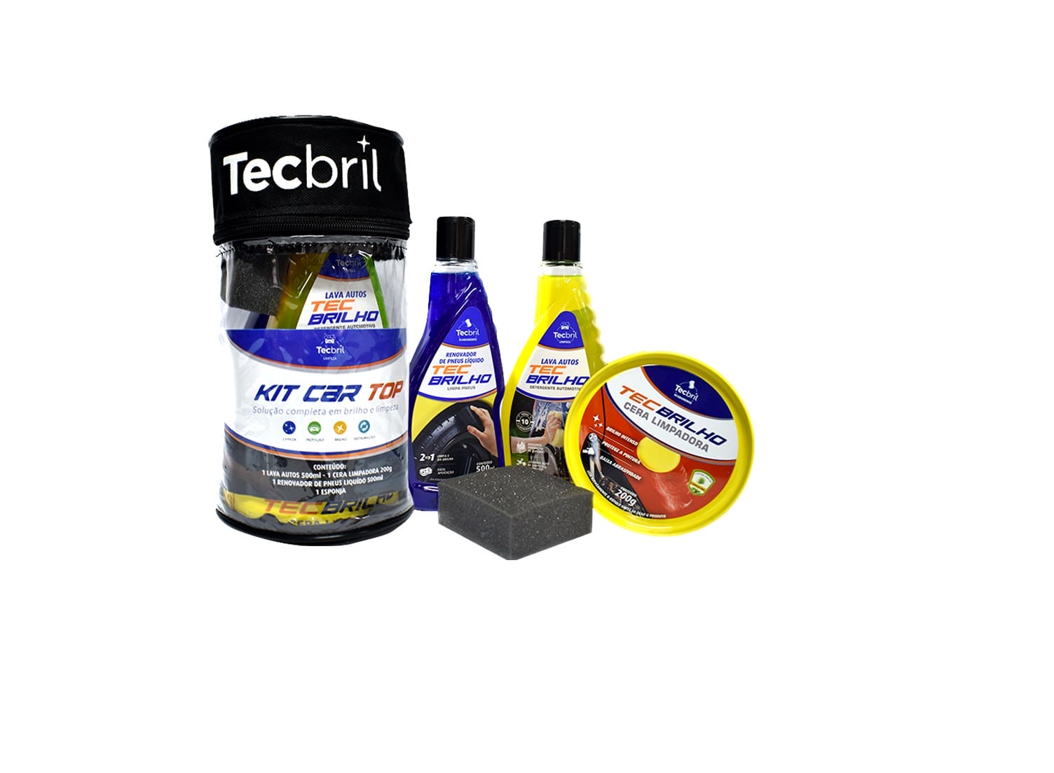 KIT CARTOP LAVA AUTOS/LIMPA PNEUS/CERA/ESPONJA